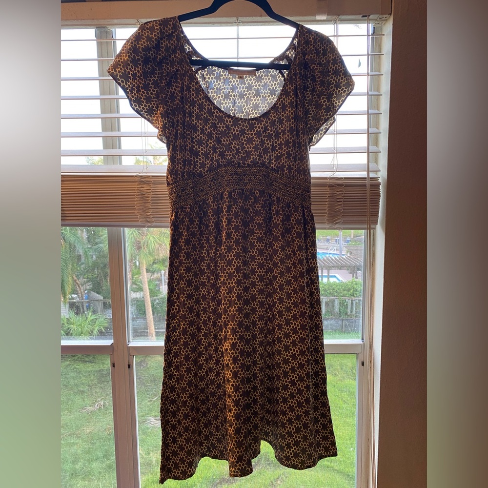 100% SILK Anthropologie Coreylynncalter brown and gold dress